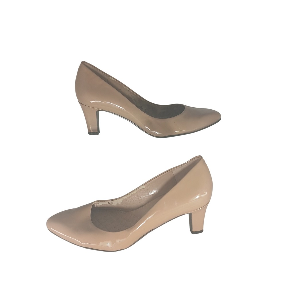 Easy Spirit Esquota Nude Patent Leather Pumps Almond Toe Kitten Heel Womens 6.5M